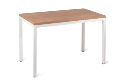 Mesa blanca autofijable, montaje sin herramientas ni tornillos.